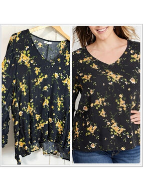 Maurices floral Black and Yellow Women's Top plus size 2X